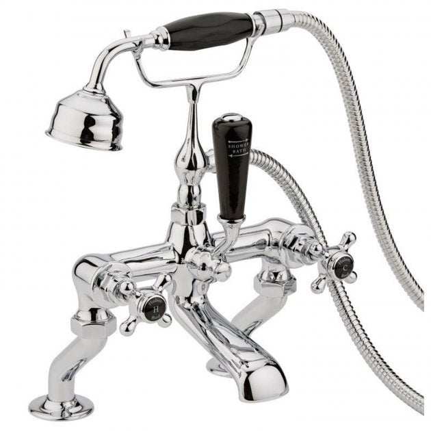 Hudson Reed Topaz Black Crosshead Hexagonal Collar Bath Shower Mixer T