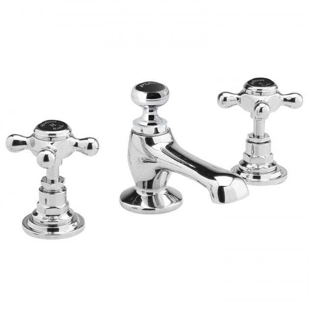 Hudson Reed Topaz Black Crosshead 3-Hole Hexagonal Collar Basin Mixer 