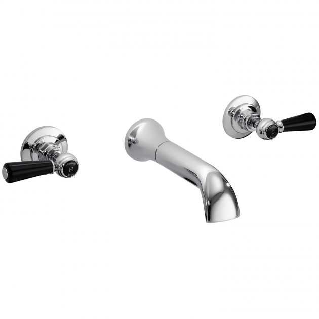 Hudson Reed Topaz Black Lever Dome Collar Wall Mounted Bath Spout and 