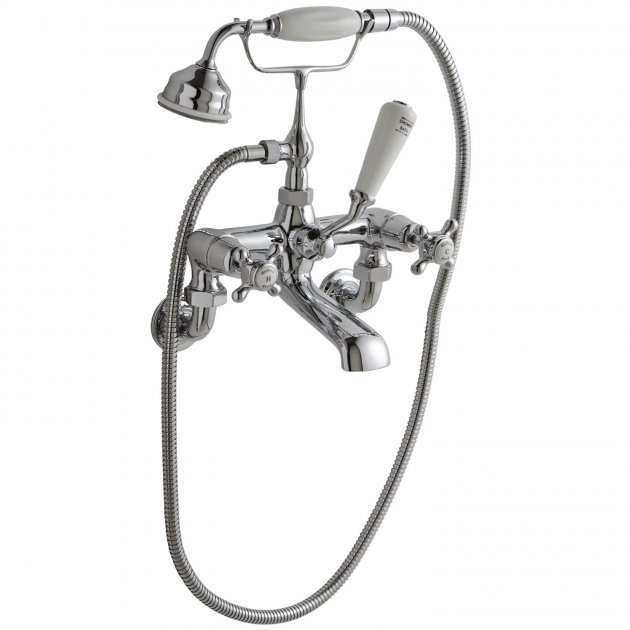Hudson Reed Topaz Wall Mounted Dome Bath Shower Mixer Tap - Chrome / White - BC304DXWM