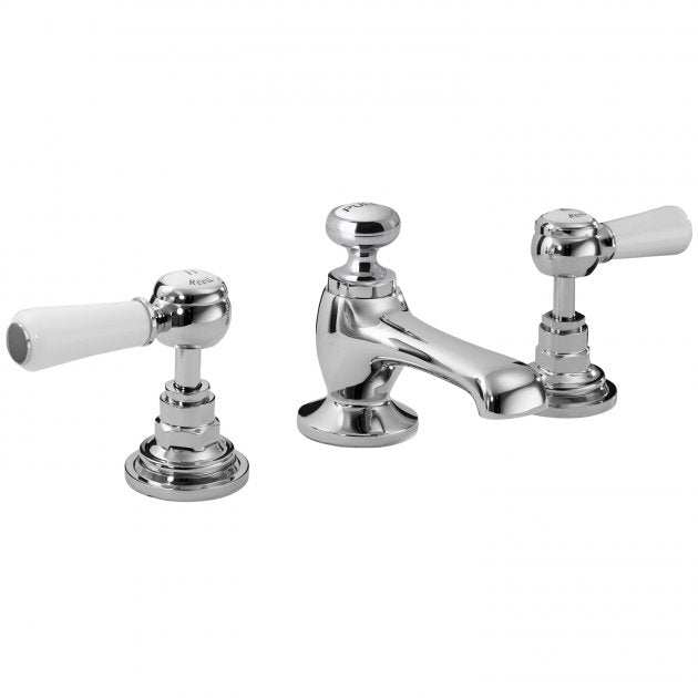 Hudson Reed Topaz Pop Up Waste with 3 Hole Dual Lever Basin Mixer Tap 