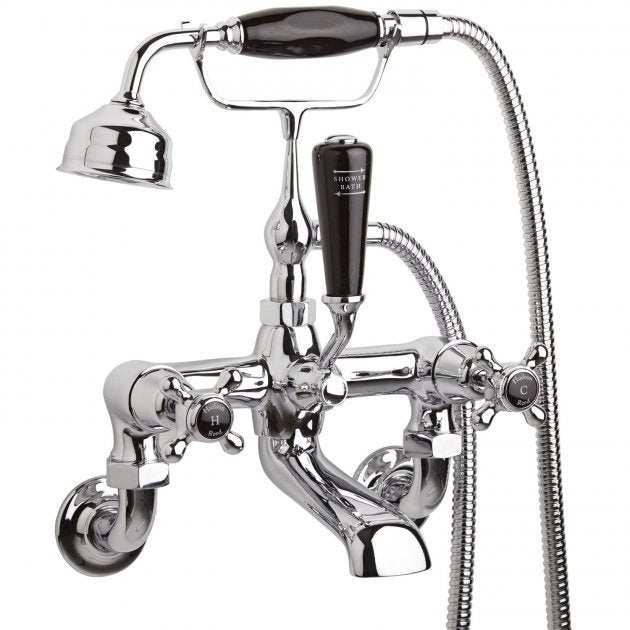 Hudson Reed Topaz Wall Mounted Dome Crosshead Bath Shower Mixer Tap - Black Indices - BC404DXWM