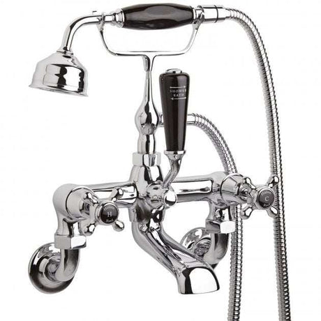 Hudson Reed Topaz Wall Mounted Dome Crosshead Bath Shower Mixer Tap - Black Indices - BC404DXWM