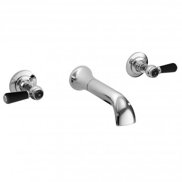Hudson Reed Black Wall Mounted Topaz Lever 3-Hole Basin Mixer Tap - Chrome - BC417HL