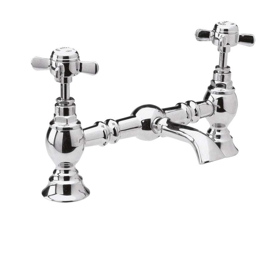 Nuie Pillar Mounted Beaumont Luxury 2-Hole Basin Mixer Tap - Chrome - 