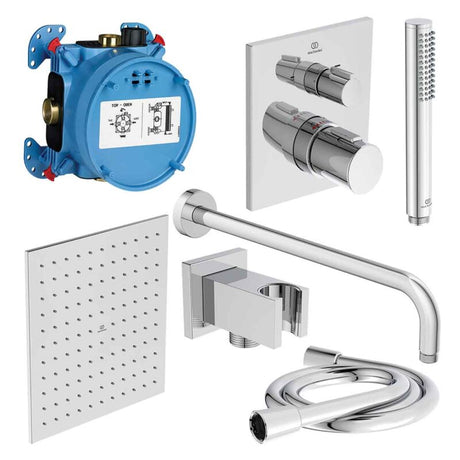 Ideal Standard Ceratherm C100 Built - In Thermostatic Shower Pack with Square 300mm Fixed Rainshower Head - Chrome - A7572AA - TAP 'N' SHOWER