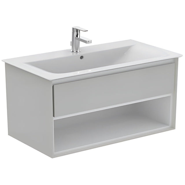 Ideal Standard Connect Air 1 Drawer Open Shelf Wall Hung Vanity Unit Only 1000mm - Gloss Grey / Matt White - E0828EQ - TAP 'N' SHOWER
