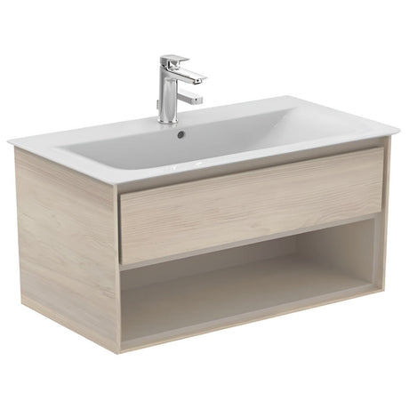 Ideal Standard Connect Air 1 Drawer Open Shelf Wall Hung Vanity Unit Only 1000mm Wide - Light Brown Wood / Matt Light Brown - E0828UK - TAP 'N' SHOWER