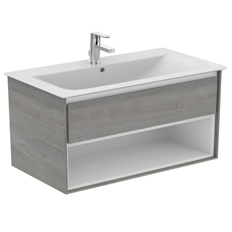 Ideal Standard Connect Air 1 Drawer Open Shelf Wall Hung Vanity Unit Only 1000mm Wide - Light Grey Wood / Matt White - E0828PS - TAP 'N' SHOWER
