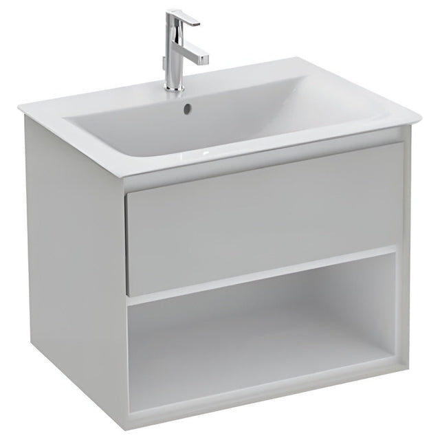 Ideal Standard Connect Air 1 Drawer Open Shelf Wall Hung Vanity Unit Only 600mm - Gloss Grey / Matt White - E0826EQ - TAP 'N' SHOWER