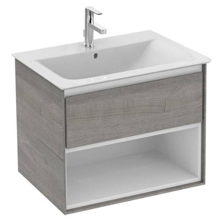 Ideal Standard Connect Air 1 Drawer Open Shelf Wall Hung Vanity Unit Only 600mm - Light Grey Wood / Matt White - E0826PS - TAP 'N' SHOWER