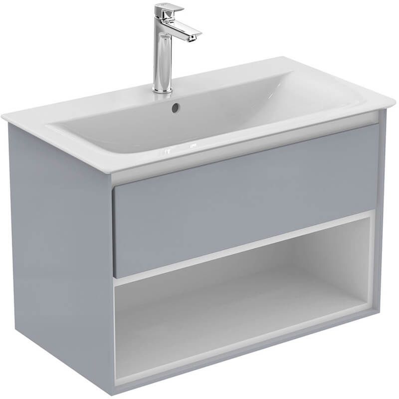 Ideal Standard Connect Air 1 Drawer Open Shelf Wall Hung Vanity Unit Only 800mm - Gloss Grey / Matt White - E0827EQ - TAP 'N' SHOWER
