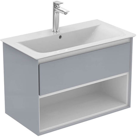 Ideal Standard Connect Air 1 Drawer Open Shelf Wall Hung Vanity Unit Only 800mm - Gloss Grey / Matt White - E0827EQ - TAP 'N' SHOWER