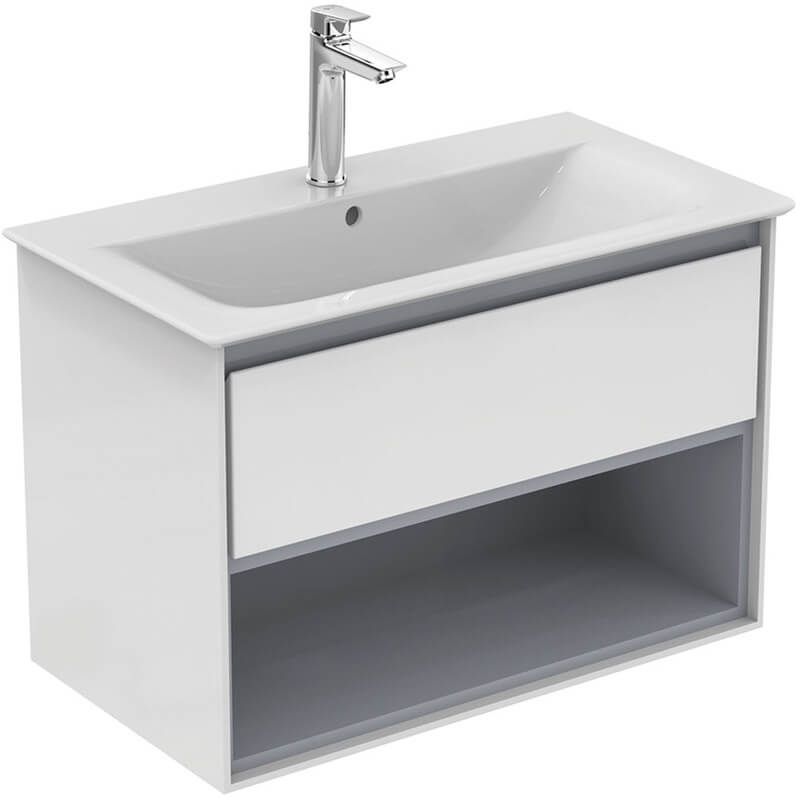 Ideal Standard Connect Air 1 Drawer Open Shelf Wall Hung Vanity Unit Only 800mm - Gloss White / Matt Grey - E0827KN - TAP 'N' SHOWER