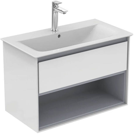Ideal Standard Connect Air 1 Drawer Open Shelf Wall Hung Vanity Unit Only 800mm - Gloss White / Matt Grey - E0827KN - TAP 'N' SHOWER
