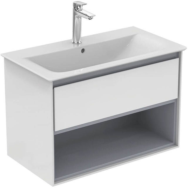 Ideal Standard Connect Air 1 Drawer Open Shelf Wall Hung Vanity Unit Only 800mm - Gloss White / Matt Grey - E0827KN - TAP 'N' SHOWER