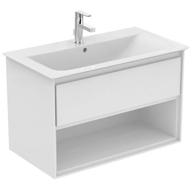 Ideal Standard Connect Air 1 Drawer Open Shelf Wall Hung Vanity Unit Only 800mm - Gloss White / Matt White - E0827B2 - TAP 'N' SHOWER
