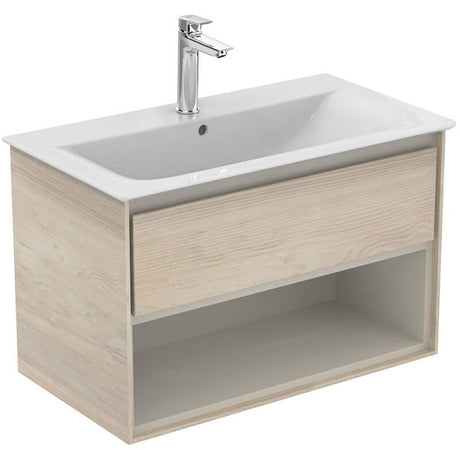 Ideal Standard Connect Air 1 Drawer Open Shelf Wall Hung Vanity Unit Only 800mm - Light Brown Wood / Matt Light Brown - E0827UK - TAP 'N' SHOWER