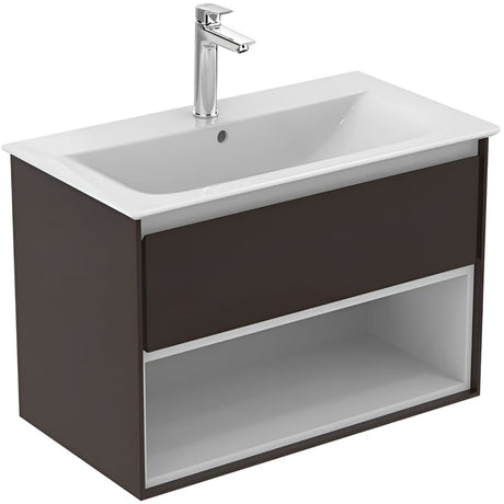 Ideal Standard Connect Air 1 Drawer Open Shelf Wall Hung Vanity Unit Only 800mm - Matt Dark Brown / Matt White - E0827VY - TAP 'N' SHOWER