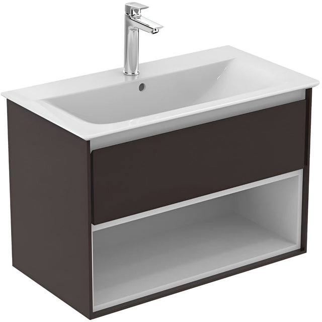 Ideal Standard Connect Air 1 Drawer Open Shelf Wall Hung Vanity Unit Only 800mm - Matt Dark Brown / Matt White - E0827VY - TAP 'N' SHOWER