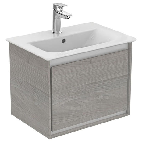 Ideal Standard Connect Air 1 Drawer Wall Hung Vanity Unit Only 500mm - Light Grey Wood/Matt White - E0817PS - TAP 'N' SHOWER