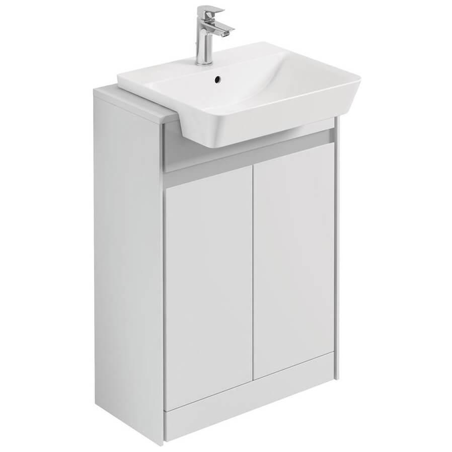 Ideal Standard Connect Air 2 Doors Floor Standing Semi Countertop Unit Only 600mm Wide - Gloss White / Matt Grey - E0837KN - TAP 'N' SHOWER