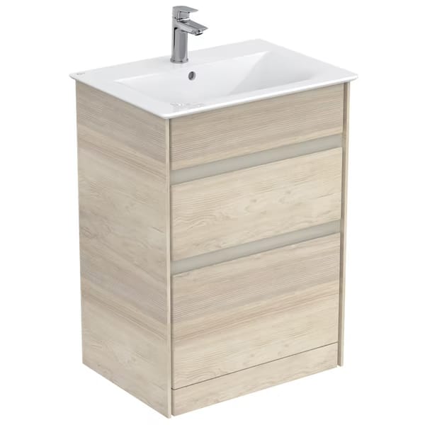 Ideal Standard Connect Air 2 Drawers Floor Standing Vanity Unit Only 600mm Wide - Light Brown Wood / Matt Light Brown - E0836UK - TAP 'N' SHOWER