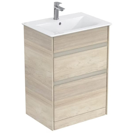 Ideal Standard Connect Air 2 Drawers Floor Standing Vanity Unit Only 600mm Wide - Light Brown Wood / Matt Light Brown - E0836UK - TAP 'N' SHOWER