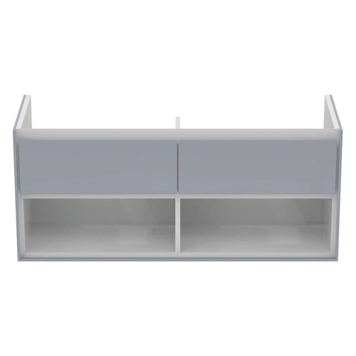 Ideal Standard Connect Air 2 Drawers Open Shelf Wall Hung Vanity Unit Only 1200mm Wide; Gloss Grey / Matt White - E0829EQ - TAP 'N' SHOWER
