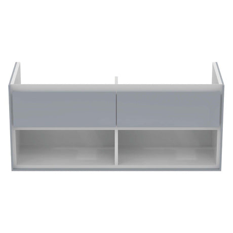 Ideal Standard Connect Air 2 Drawers Open Shelf Wall Hung Vanity Unit Only 1200mm Wide; Gloss Grey / Matt White - E0829EQ - TAP 'N' SHOWER