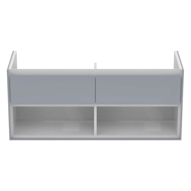 Ideal Standard Connect Air 2 Drawers Open Shelf Wall Hung Vanity Unit Only 1200mm Wide; Gloss Grey / Matt White - E0829EQ - TAP 'N' SHOWER