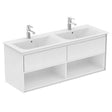 Ideal Standard Connect Air 2 Drawers Open Shelf Wall Hung Vanity Unit Only 1200mm Wide - Gloss White / Matt Grey - E0829KN - TAP 'N' SHOWER
