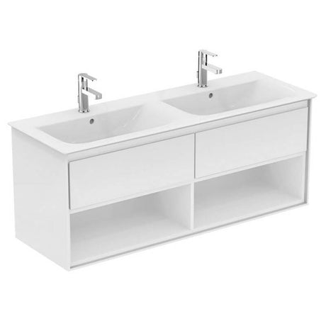 Ideal Standard Connect Air 2 Drawers Open Shelf Wall Hung Vanity Unit Only 1200mm Wide - Gloss White / Matt Grey - E0829KN - TAP 'N' SHOWER