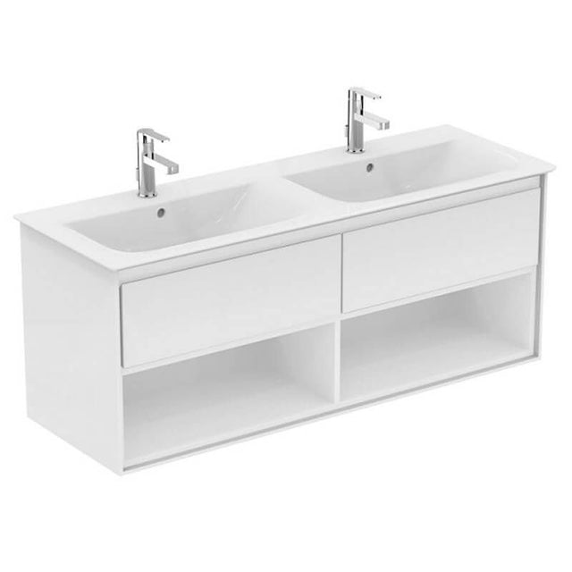Ideal Standard Connect Air 2 Drawers Open Shelf Wall Hung Vanity Unit Only 1200mm Wide - Gloss White / Matt Grey - E0829KN - TAP 'N' SHOWER
