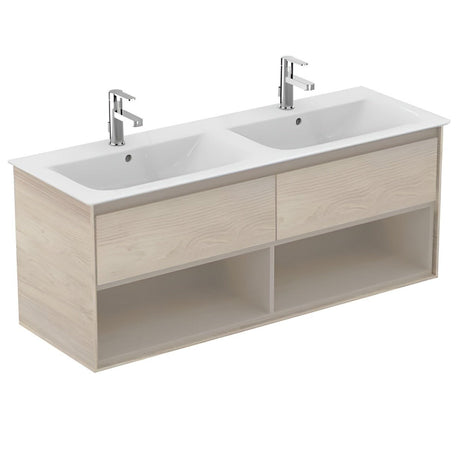 Ideal Standard Connect Air 2 Drawers Open Shelf Wall Hung Vanity Unit Only 1200mm Wide - Light Brown Wood / Matt Light Brown - E0829UK - TAP 'N' SHOWER