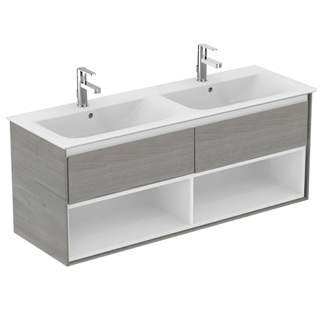 Ideal Standard Connect Air 2 Drawers Open Shelf Wall Hung Vanity Unit Only 1200mm Wide - Light Grey Wood / Matt White - E0829PS - TAP 'N' SHOWER