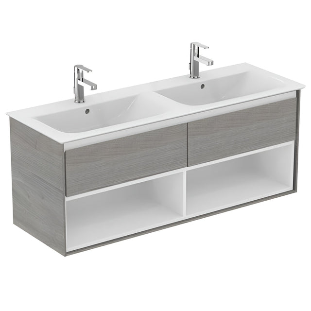 Ideal Standard Connect Air 2 Drawers Open Shelf Wall Hung Vanity Unit Only 1200mm Wide - Light Grey Wood / Matt White - E0829PS - TAP 'N' SHOWER