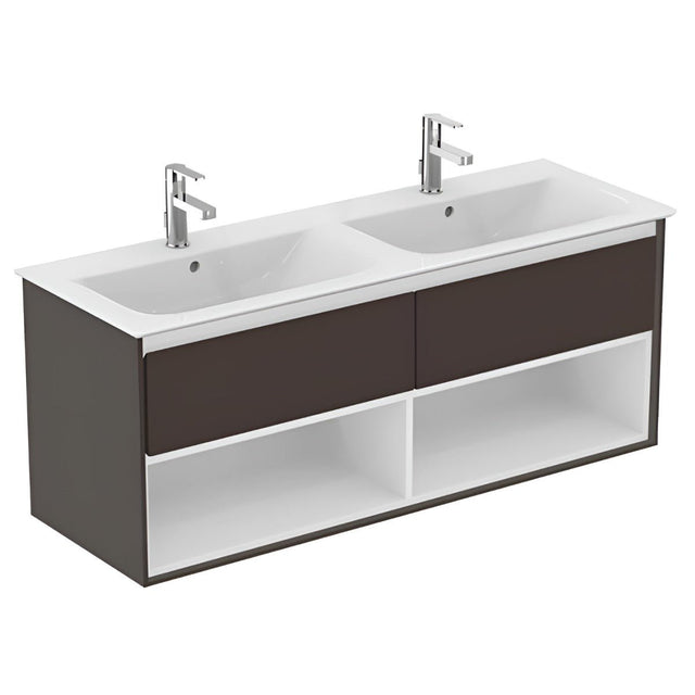 Ideal Standard Connect Air 2 Drawers Open Shelf Wall Hung Vanity Unit Only 1200mm Wide - Matt Dark Brown / Matt White - E0829VY - TAP 'N' SHOWER