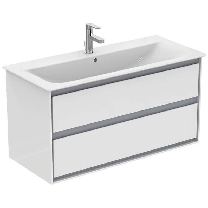 Ideal Standard Connect Air 2 Drawers Wall Hung Vanity Unit Only 1000mm - Gloss White/matt Grey - E0821KN - TAP 'N' SHOWER