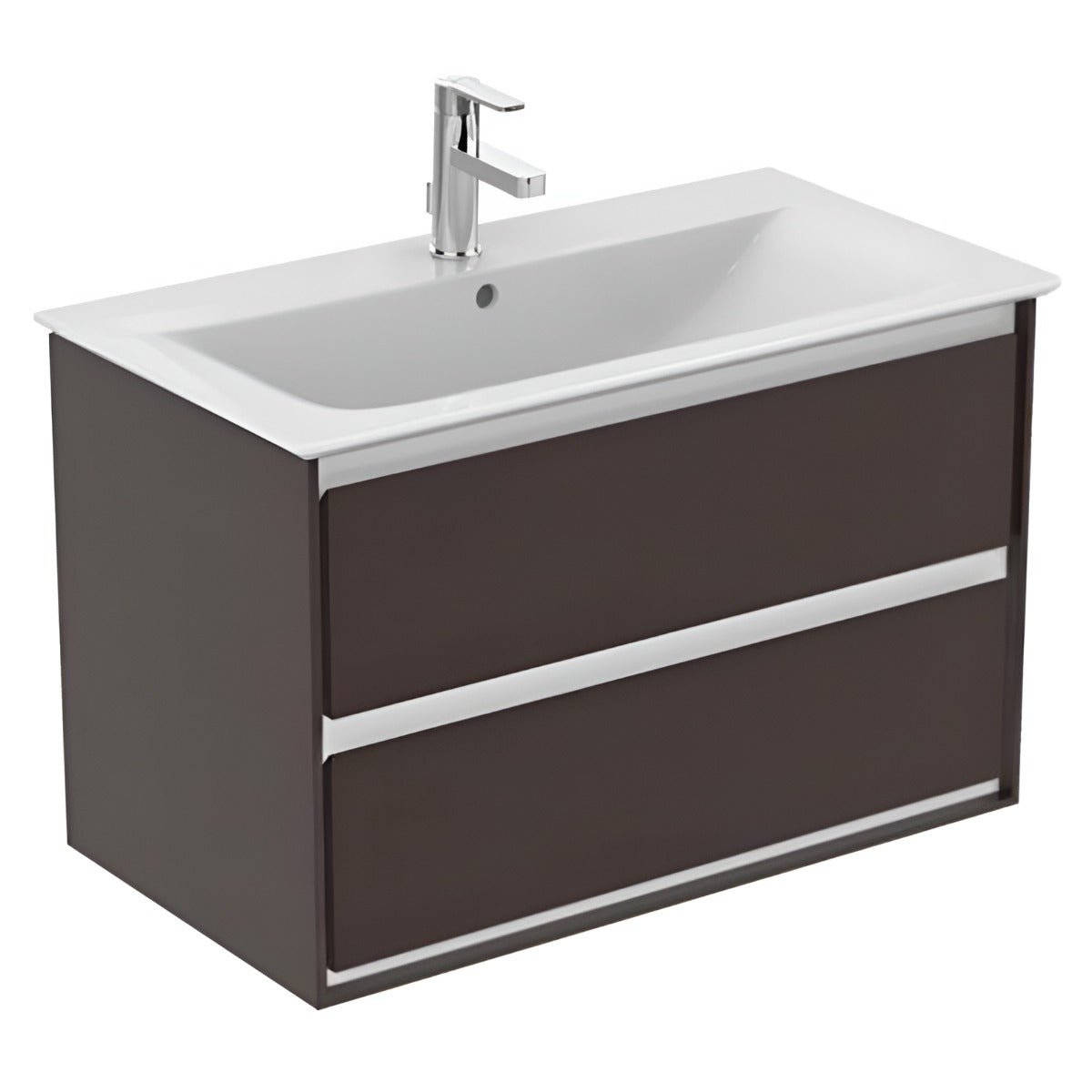 Ideal Standard Connect Air 2 Drawers Wall Hung Vanity Unit Only 800mm - Matt Dark Brown/matt White - E0819VY - TAP 'N' SHOWER