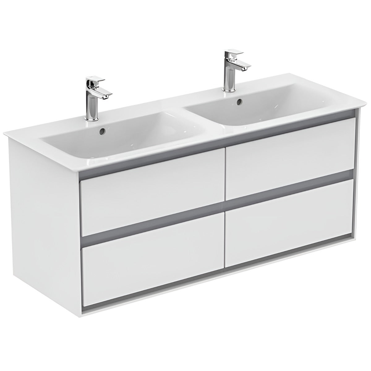 Ideal Standard Connect Air 4 Drawers Wall Hung Vanity Unit Only 1200mm - Gloss White / Matt Grey - E0822KN - TAP 'N' SHOWER
