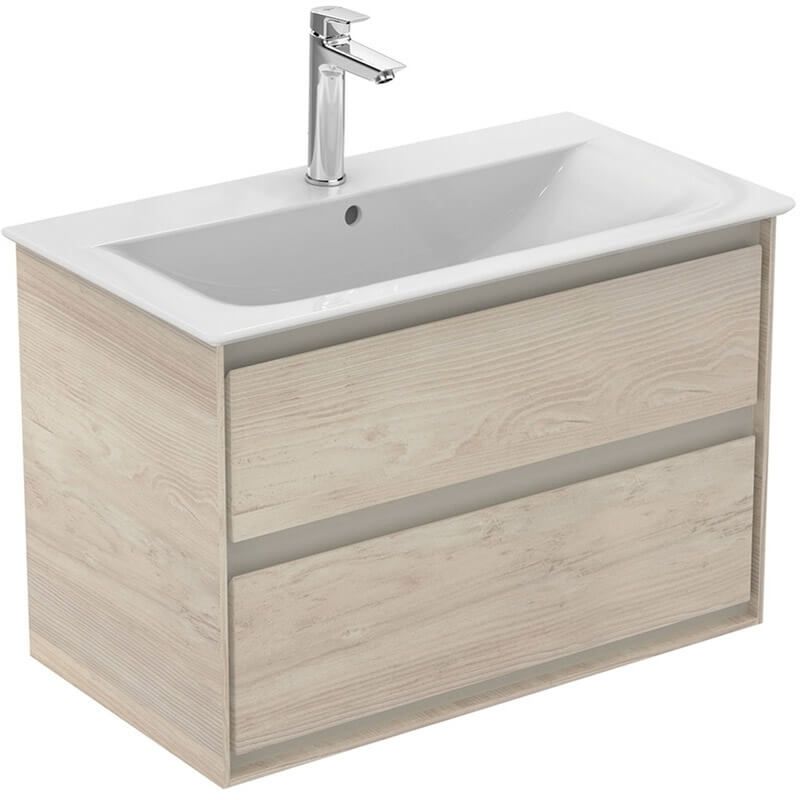 Ideal Standard Connect Air 800mm Wall Hung Vanity Unit Only; 2 Drawers - Light Brown Wood/Matt Light Brown - E0819UK - TAP 'N' SHOWER