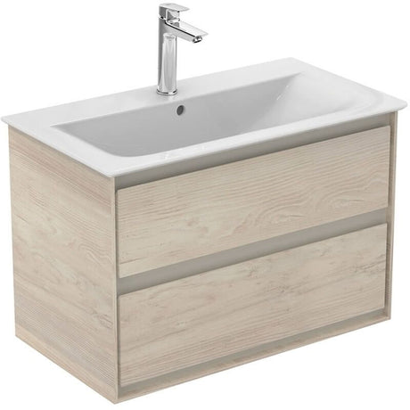 Ideal Standard Connect Air 800mm Wall Hung Vanity Unit Only; 2 Drawers - Light Brown Wood/Matt Light Brown - E0819UK - TAP 'N' SHOWER