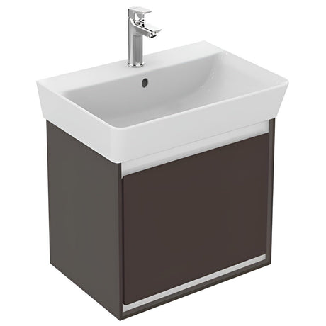 Ideal Standard Connect Air Cube 1 Drawer Wall Hung Vanity Unit Only 600mm Wide - Matt Dark Brown / Matt White - E0846VY - TAP 'N' SHOWER