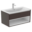 Ideal Standard Connect Air Wall Hung Vanity Unit Only 1 Drawer Open Shelf 1000mm Wide - Matt Dark Brown / Matt White - E0828VY - TAP 'N' SHOWER