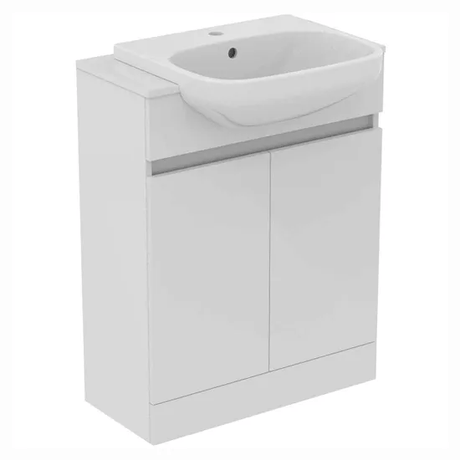 Ideal Standard Eurovit+ 2 Door Semi Countertop Washbasin Unit w/ i.life A Semi Countertop Basin and Worktop 650mm - Gloss White - E3509WG - TAP 'N' SHOWER