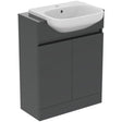 Ideal Standard Eurovit+ 2 Door Semi Countertop Washbasin Unit with Semi Countertop Basin & Worktop 650mm - Mid Grey - E3509TI - TAP 'N' SHOWER