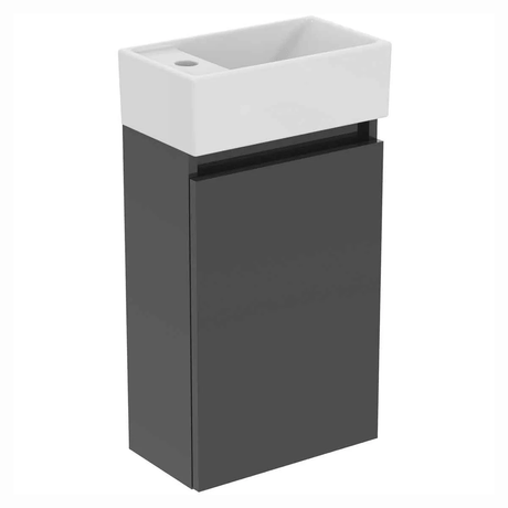 Ideal Standard Eurovit+ Guest Washbasin Unit w/ 1 Door & i.life S Left Handed Basin 370mm x 670mm x 210 - Mid Grey - E3592TI - TAP 'N' SHOWER