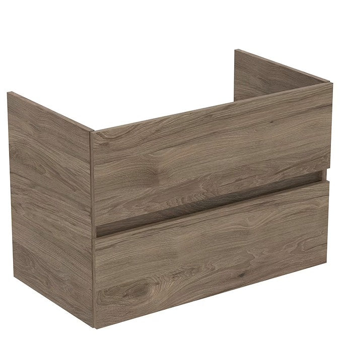 Ideal Standard Eurovit+ Wall Mounted Vanity Unit w/ 2 Drawers and Inlcuded Basin 1200mm - Flint Hickory - E3598Y9 - TAP 'N' SHOWER