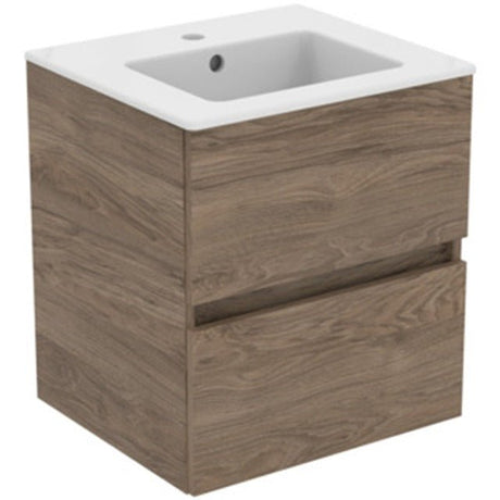 Ideal Standard Eurovit+ Wall Mounted Vanity Unit w/ 2 Drawers and Inlcuded Basin 500mm - Flint Hickory - E3593Y9 - TAP 'N' SHOWER